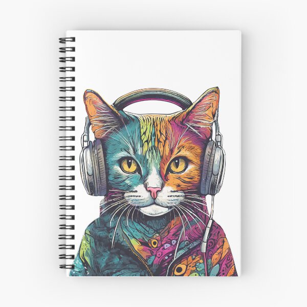 Item preview, A colorful cat listening to music on headphones designed and sold by PawelZmich.