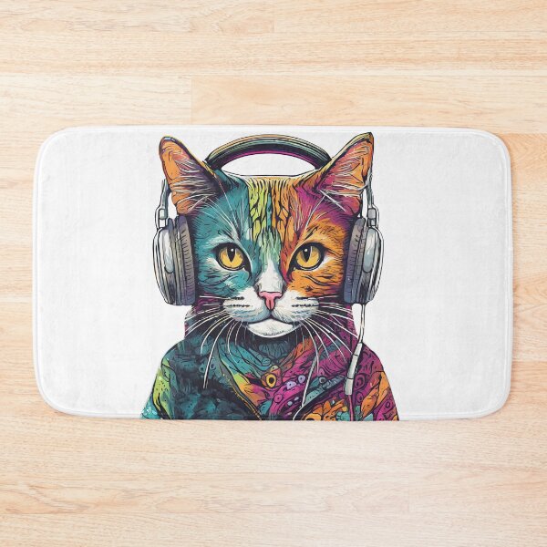 Item preview, A colorful cat listening to music on headphones designed and sold by PawelZmich.
