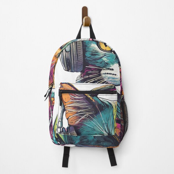 Item preview, A colorful cat listening to music on headphones designed and sold by PawelZmich.