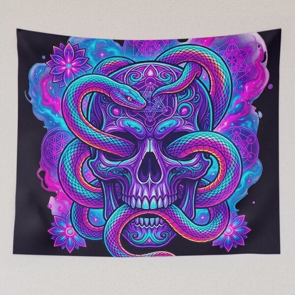 Item preview, Psychedelic Cosmic Snake Skull - Neon Sacred Geometry Graphic designed and sold by MT-Hub | Cute Aesthetic Art, Stickers & Phone Cases.