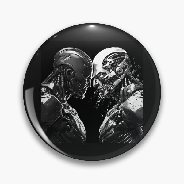 Item preview, Black and White Cyberpunk Robot Face Off Art designed and sold by inkoutninja.
