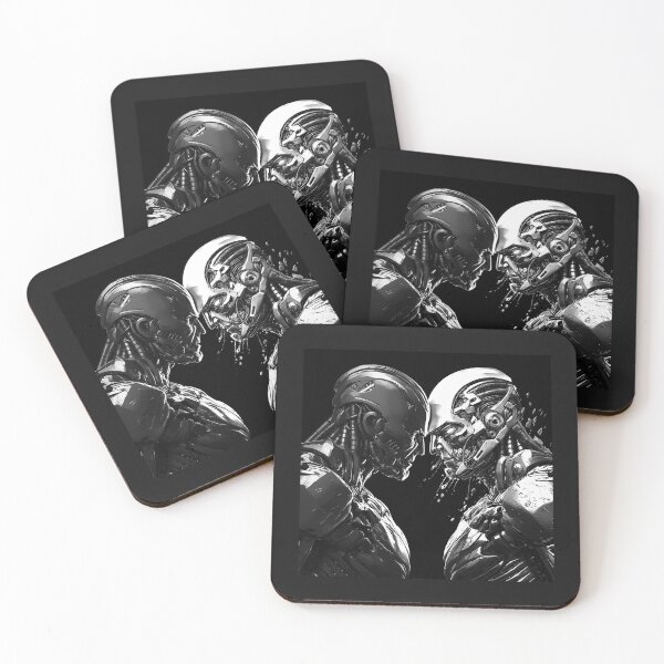Item preview, Black and White Cyberpunk Robot Face Off Art designed and sold by inkoutninja.