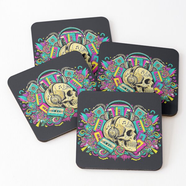 Item preview, Retro Cassette Music Skull - Neon 90s Headphone Rock Graphic designed and sold by MT-Hub | Cute Aesthetic Art, Stickers & Phone Cases.