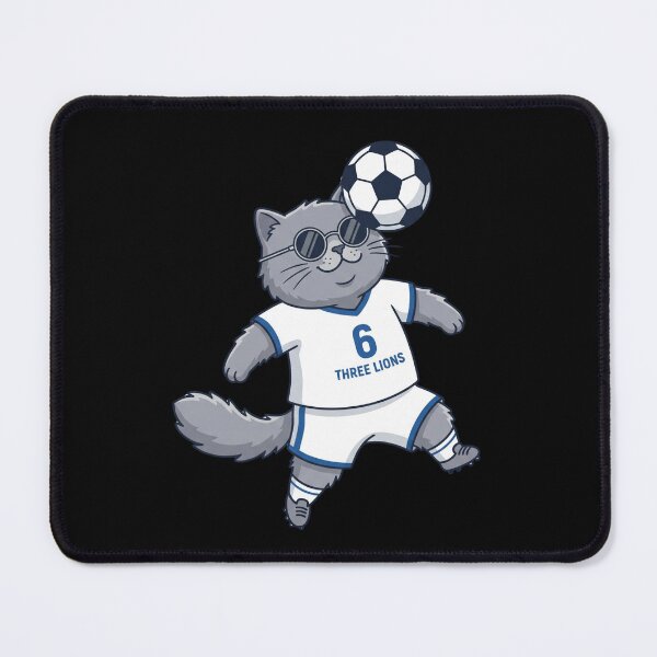 Item preview, England Soccer Cat Header — Three Lions Number 6 Cartoon designed and sold by David Mateo ArtWorks.