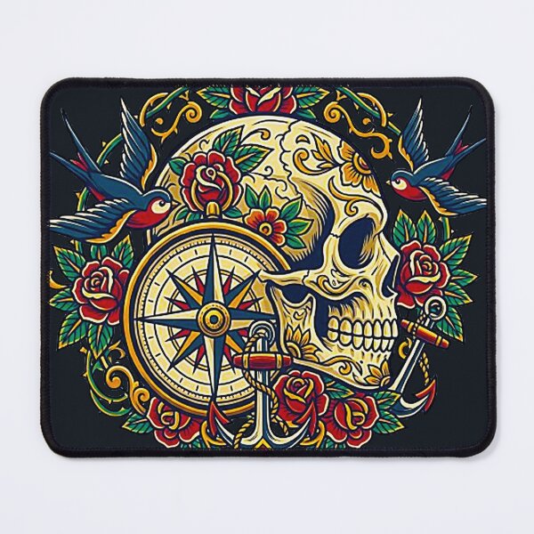 Item preview, Old School Traditional Sailor Skull - Nautical Compass & Swallow Graphic designed and sold by MT-Hub | Cute Aesthetic Art, Stickers & Phone Cases.