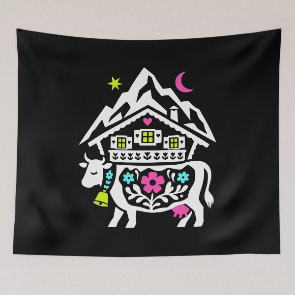 Item preview, Alpine Cow Mountain House Folk Art designed and sold by AntiqueImages.