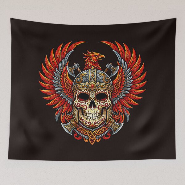 Item preview, Viking Warrior Skull Crest - Norse Phoenix & Crossed Axes Graphic designed and sold by MT-Hub | Cute Aesthetic Art, Stickers & Phone Cases.