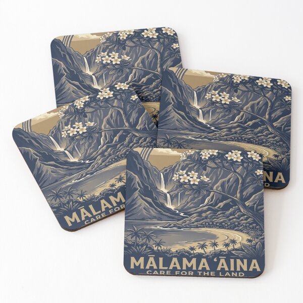 Item preview, Malama Aina Care for the Land — Hawaii Valley Waterfall Navy Blue Conservation Art Print designed and sold by MālamaThreads.
