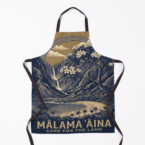 Item preview, Malama Aina Care for the Land — Hawaii Valley Waterfall Navy Blue Conservation Art Print designed and sold by MālamaThreads.