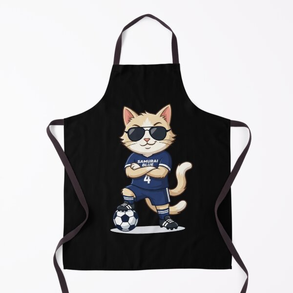 Item preview, Japan Soccer Cat Cool Pose — Samurai Blue Number 4 Cartoon designed and sold by David Mateo ArtWorks.