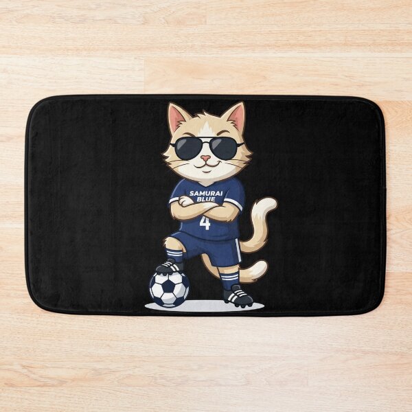 Item preview, Japan Soccer Cat Cool Pose — Samurai Blue Number 4 Cartoon designed and sold by David Mateo ArtWorks.