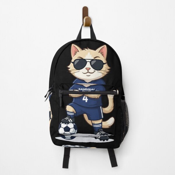 Item preview, Japan Soccer Cat Cool Pose — Samurai Blue Number 4 Cartoon designed and sold by David Mateo ArtWorks.