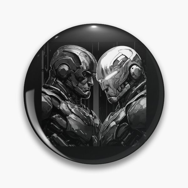 Item preview, Black and White Cyberpunk Android Face Off Art designed and sold by inkoutninja.