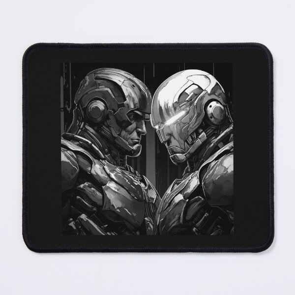 Item preview, Black and White Cyberpunk Android Face Off Art designed and sold by inkoutninja.