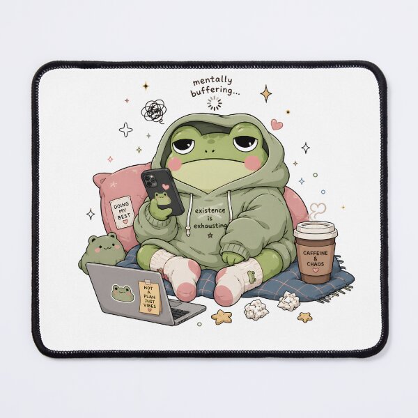 Item preview, Mentally Buffering Frog in Hoodie with Coffee and Laptop designed and sold by SRY SHOP.
