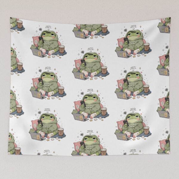 Item preview, Mentally Buffering Frog in Hoodie with Coffee and Laptop designed and sold by SRY SHOP.