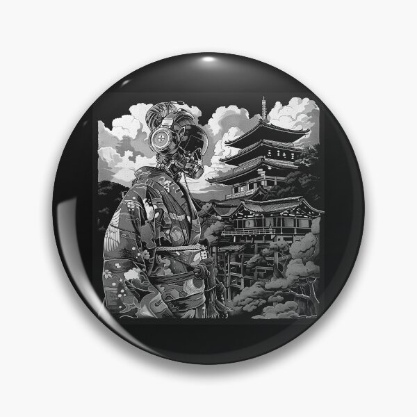 Item preview, Black and White Cyberpunk Geisha Temple Art designed and sold by inkoutninja.