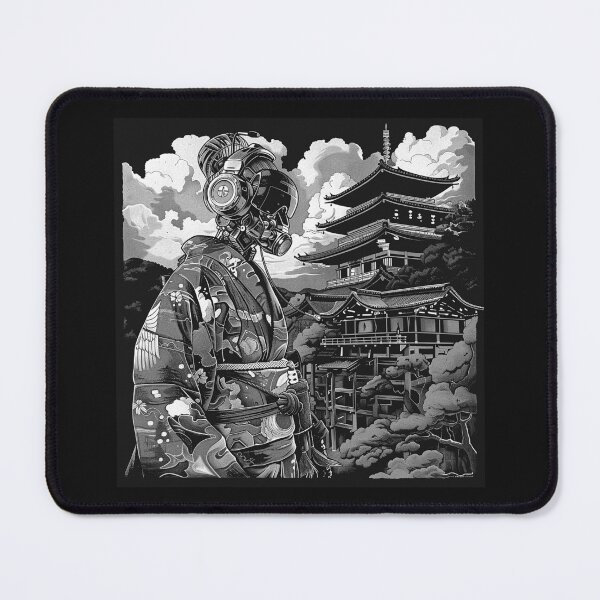 Item preview, Black and White Cyberpunk Geisha Temple Art designed and sold by inkoutninja.