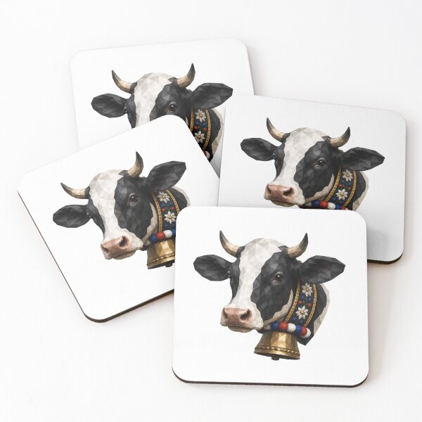 Aperçu de l'œuvre Vache géométrique noire et blanche, tête de vache low poly, art animalier moderne créée et vendue par filou designs.