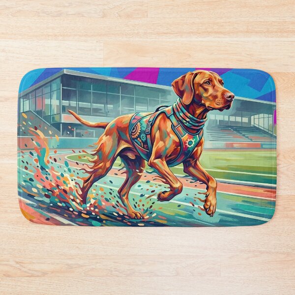 Item preview, Pop Art Running Dog Stadium - Dynamic Neon Sport Vizsla designed and sold by Pfotenfaden.