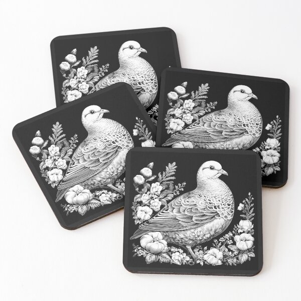 Item preview, Black and White Floral Dove Bird Art designed and sold by inkoutninja.