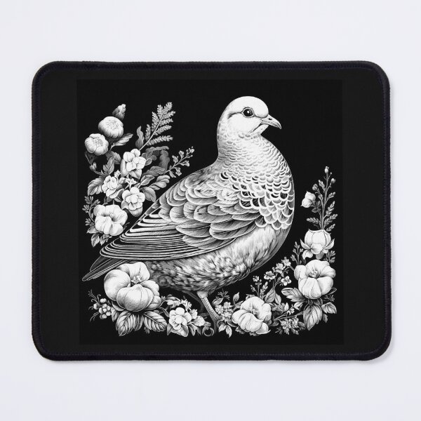 Item preview, Black and White Floral Dove Bird Art designed and sold by inkoutninja.