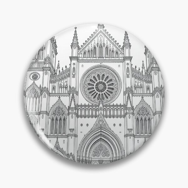 Item preview, Gothic Cathedral Line Art – Intricate Architectural Sketch of Ornate Cathedral Facade | Symmetrical Vintage Ink Drawing designed and sold by PixPixari.