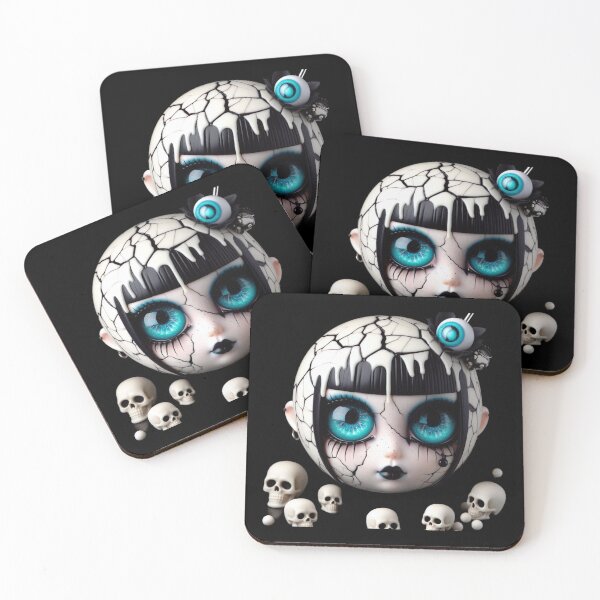 Item preview, Creepy Cute Cracked Porcelain Doll Head with Teal Star Eyes designed and sold by LujziWorld.