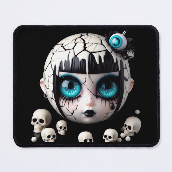 Item preview, Creepy Cute Cracked Porcelain Doll Head with Teal Star Eyes designed and sold by LujziWorld.