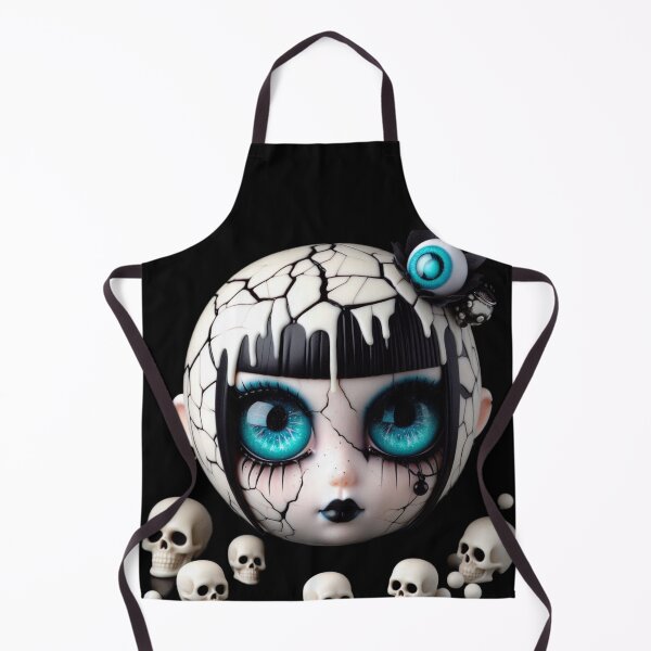 Item preview, Creepy Cute Cracked Porcelain Doll Head with Teal Star Eyes designed and sold by LujziWorld.