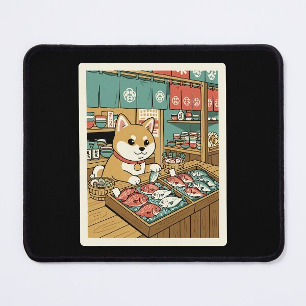 Item preview, Shiba Inu Fish Market Illustration with Cozy Japanese Street Charm designed and sold by JordynLadukeg65.