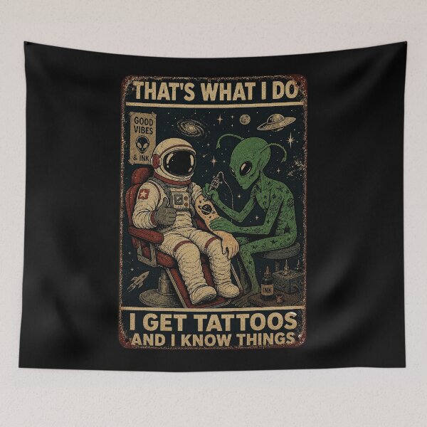 Item preview, Retro Space Tattoo Artist Alien and Astronaut Parlor designed and sold by eliramaison.