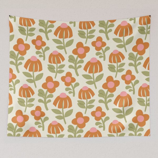 Item preview, Mid Century Mod Flowers in Earthy Orange on Cream designed and sold by Perrin Le Feuvre.