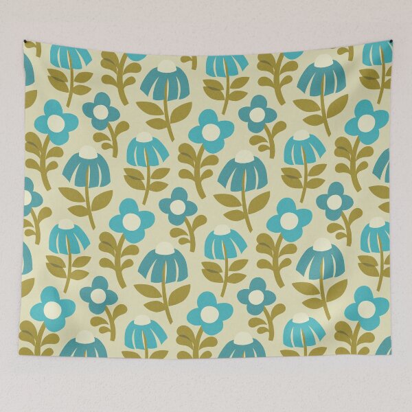 Item preview, Mid Century Mod Flowers in Vintage Teal Blue designed and sold by Perrin Le Feuvre.