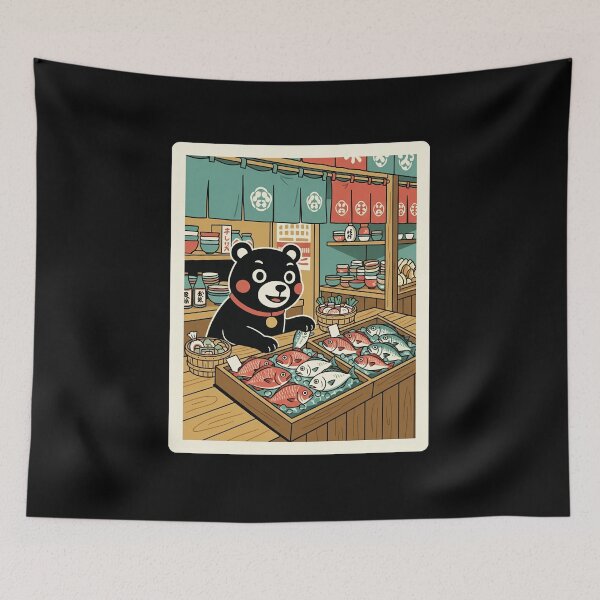 Item preview, Cute Bear Running a Cozy Seafood Market Stall designed and sold by JordynLadukeg65.