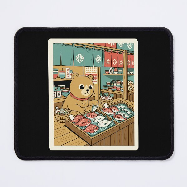 Item preview, Cute Market Bear Sorting Fresh Fish at a Cozy Stall designed and sold by JordynLadukeg65.