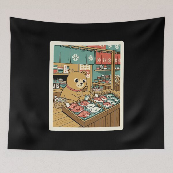 Item preview, Cute Market Bear Sorting Fresh Fish at a Cozy Stall designed and sold by JordynLadukeg65.