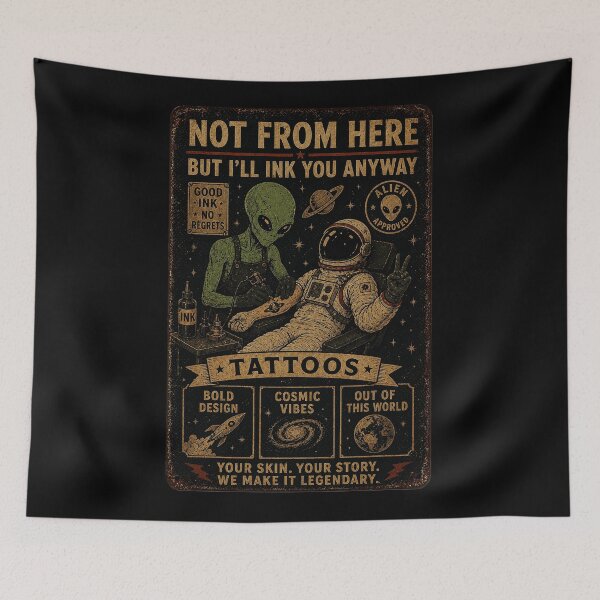 Item preview, Vintage Cosmic Tattoo Alien Space Humor Poster designed and sold by eliramaison.