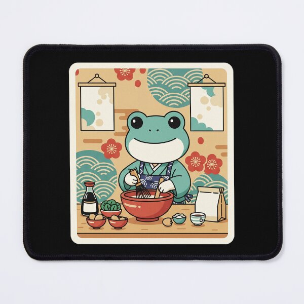 Item preview, Happy Frog Chef Mixing Noodles in a Cozy Kitchen designed and sold by JordynLadukeg65.