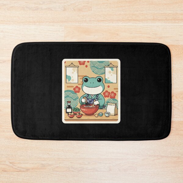 Item preview, Happy Frog Chef Mixing Noodles in a Cozy Kitchen designed and sold by JordynLadukeg65.