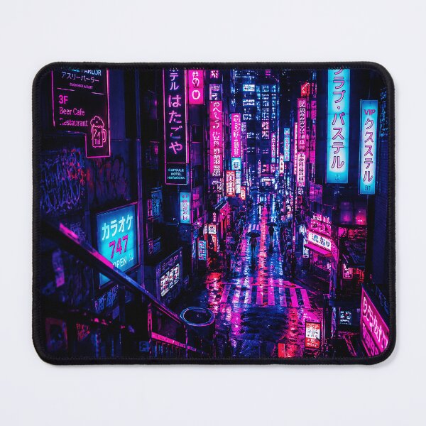 Item preview, Rainy Neon Downtown Street with Futuristic Night City Glow designed and sold by ferminhays.