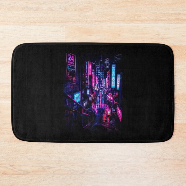 Item preview, Rainy Neon Downtown Street with Futuristic Night City Glow designed and sold by ferminhays.