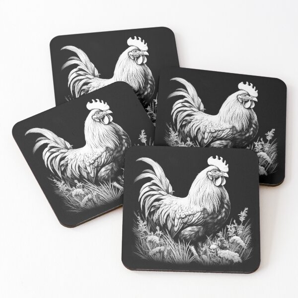 Item preview, Black and White Rooster Floral Farmhouse Art designed and sold by inkoutninja.