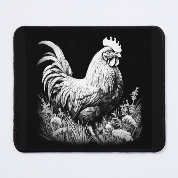 Item preview, Black and White Rooster Floral Farmhouse Art designed and sold by inkoutninja.