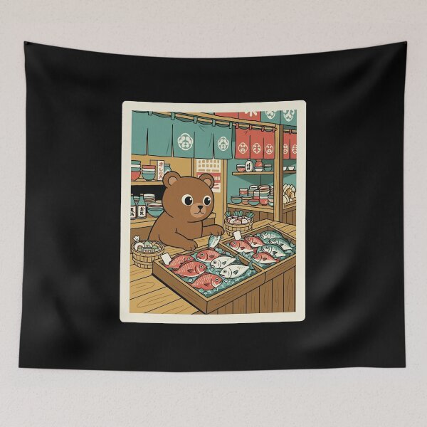 Item preview, Friendly Market Bear Selling Fresh Fish in a Cozy Shop designed and sold by JordynLadukeg65.
