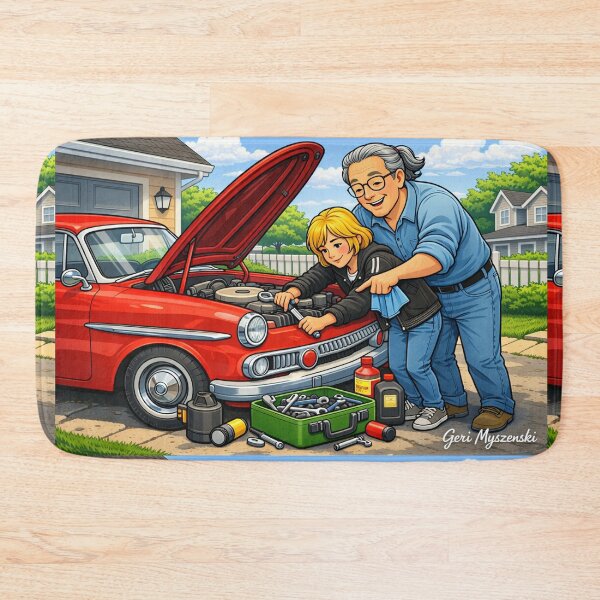 Item preview, Father and Daughter Fixing a Classic Car designed and sold by The Art Queen Of Michigan .
