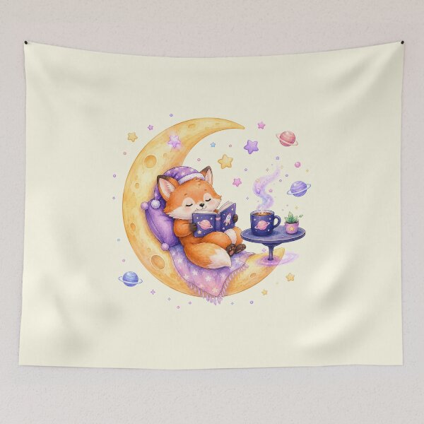Item preview, Cute Kawaii Fox Reading a Book on the Moon designed and sold by Seculinator.