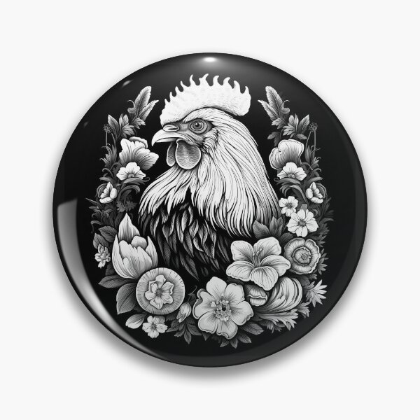 Item preview, Black and White Floral Rooster Portrait Art designed and sold by inkoutninja.