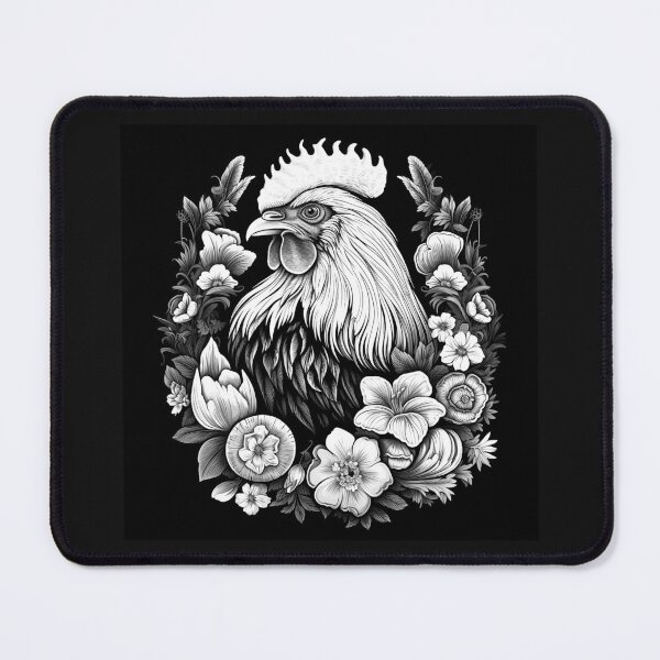 Item preview, Black and White Floral Rooster Portrait Art designed and sold by inkoutninja.