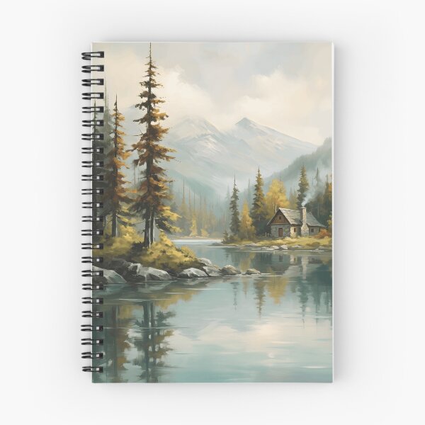 Item preview, Autumn Mountain Cabin Lakeside Pine Forest Smoke Chimney designed and sold by madmaxine110.